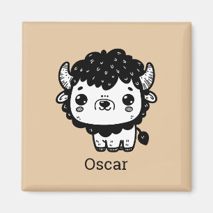 Fluffy Bison Baby - Kawaii Farm Animal Art Magnet