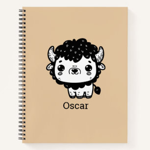 Fluffy Bison Baby - Kawaii Farm Animal Art Notebook