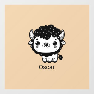 Fluffy Bison Baby - Kawaii Farm Animal Art Window Cling