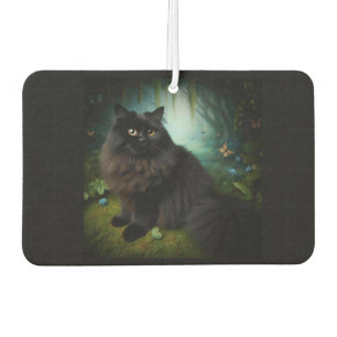 Fluffy Black Cat in Misty Woods Air Freshener