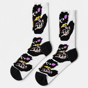 Fluffy Black Cat Jack o Lantern fun Socks