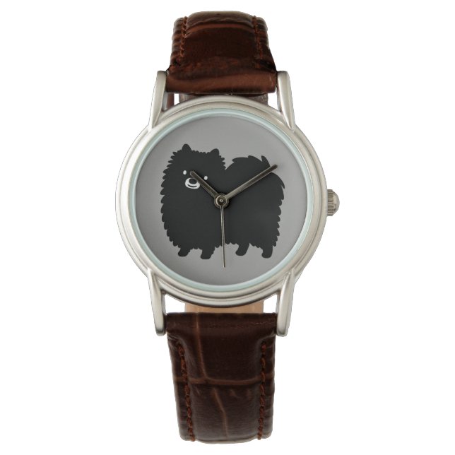 Fluffy Black Pomeranian | Cute Cartoon Dog Watch (Front)
