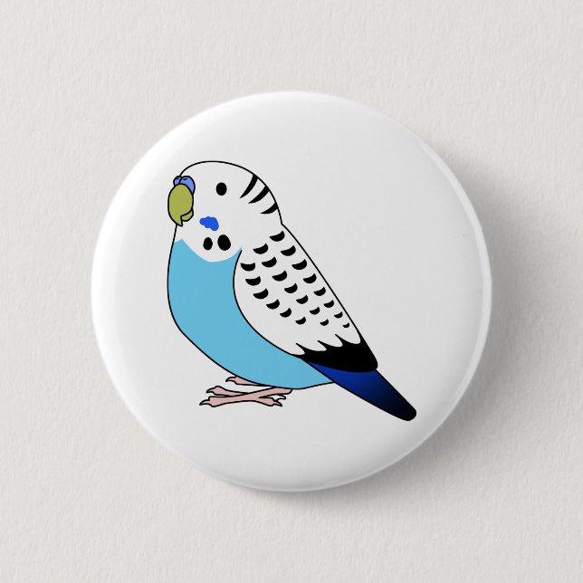 Fluffy blue budgie parakeet parrot cartoon drawing 2 inch round button (Front)