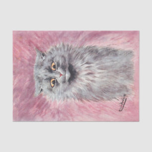 Fluffy Blue Cat Moody Vintage Feline Tissue Paper