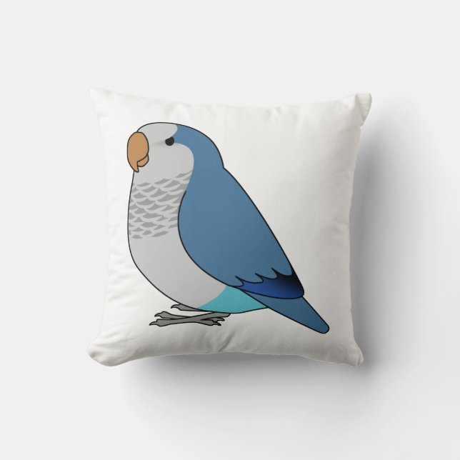 Fluffy blue quaker parrot cartoon drawing throw pillow (Front)