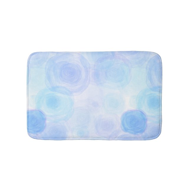 Fluffy Blue Roses Floral Pattern Bath Mat (Front)