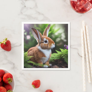 Fluffy Brown And White Bunny Rabbit, Napkin