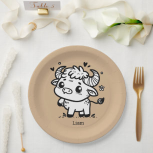 Fluffy Buffalo Baby - Kawaii Farm Animal Paper Plate