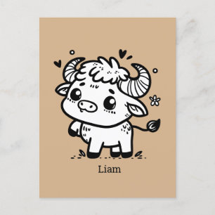 Fluffy Buffalo Baby - Kawaii Farm Animal Postcard