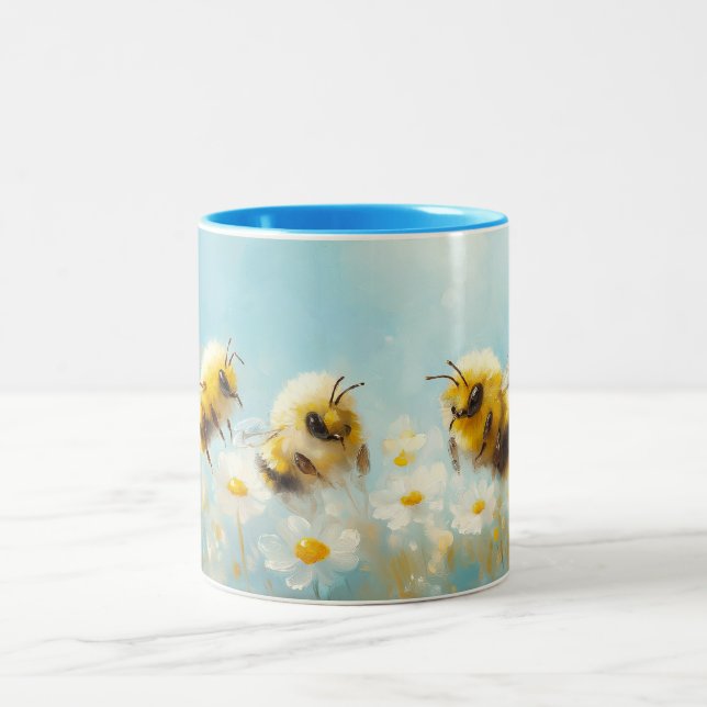 Fluffy Bumble Bees Two-Tone Mug (Center)