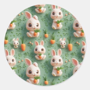 Fluffy Bunnies and Carrots 3D Seamless Pattern Classic Round Sticker