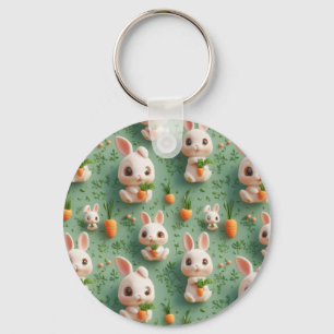 Fluffy Bunnies and Carrots 3D Seamless Pattern Keychain