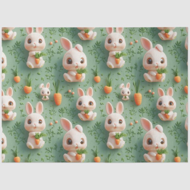 Fluffy Bunnies and Carrots 3D Seamless Pattern Tissue Paper (Front)