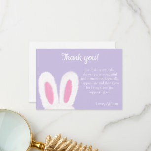 Fluffy bunny baby shower thank you card