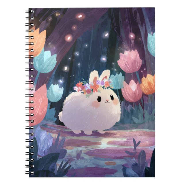 Fluffy Bunny Flower Crown Fantasy Notebook (Front)