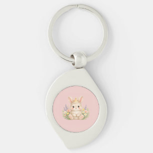 Fluffy Bunny Wildflower Design for Charming Garden Keychain