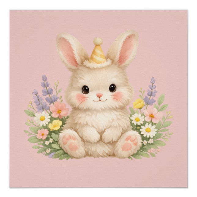 Fluffy Bunny Wildflower Design for Charming Garden Poster (Front)