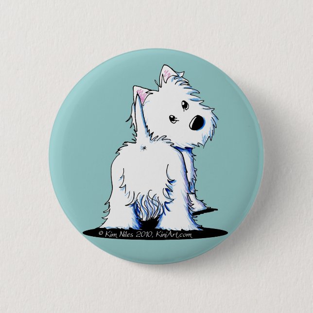 Fluffy Butt Westie 2 Inch Round Button (Front)