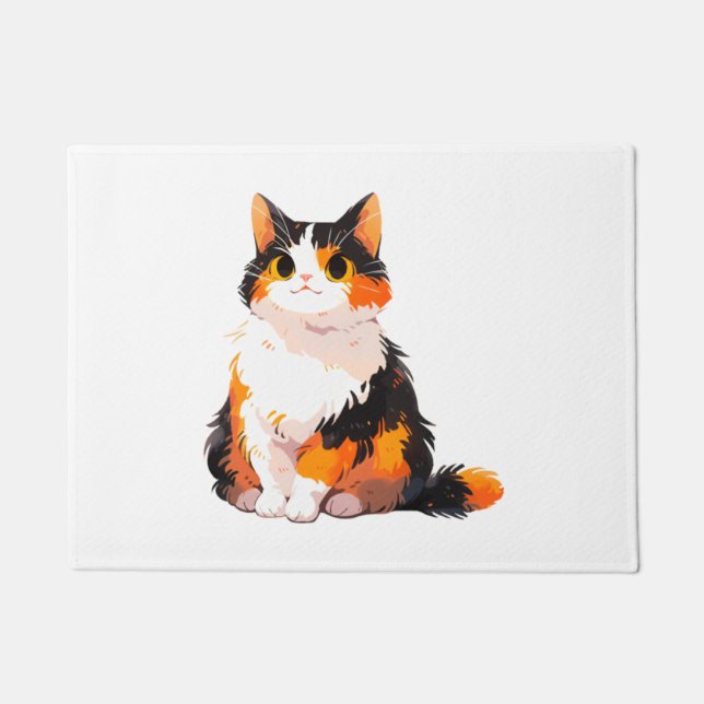 Fluffy Calico Cat   Doormat (Front)