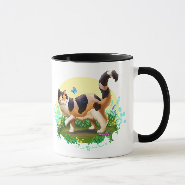 Fluffy Calico Cat with Butterfly Mug (Right)
