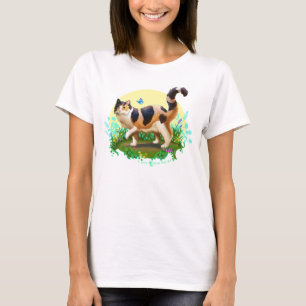 Fluffy Calico Cat with Butterfly T-Shirt