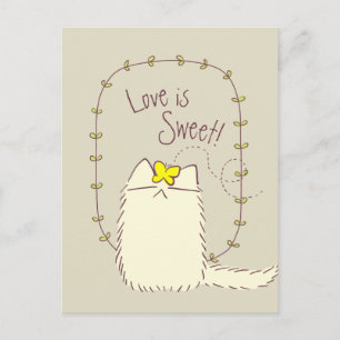 Fluffy Cat and Yellow Butterfly Custom text Postcard