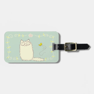 Fluffy Cat and Yellow Butterfly Luggage Tag