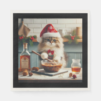 Fluffy cat baking boozy christmas pudding  napkin