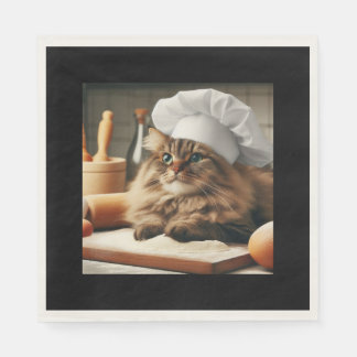 Fluffy cat baking sourdough bread napkin