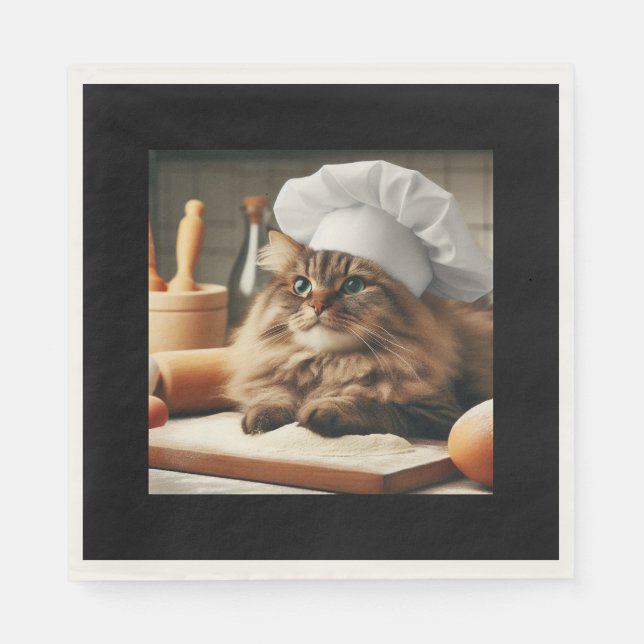 Fluffy cat baking sourdough bread napkin (Front)