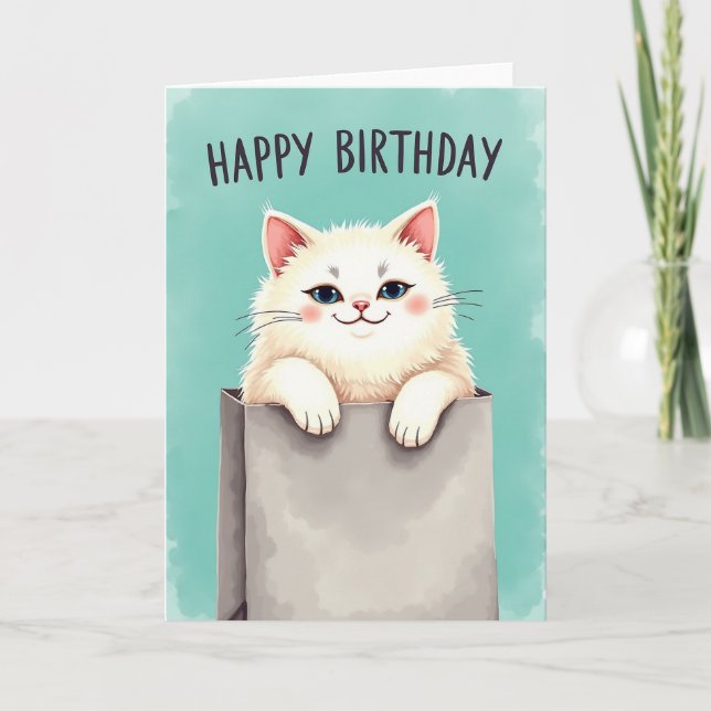 Fluffy Cat Birthday Card (Front)