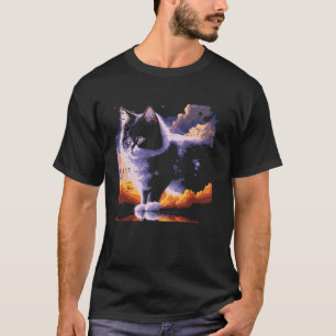 Fluffy Cat Clouds Painting Cute Kitten Art Men Wom T-Shirt