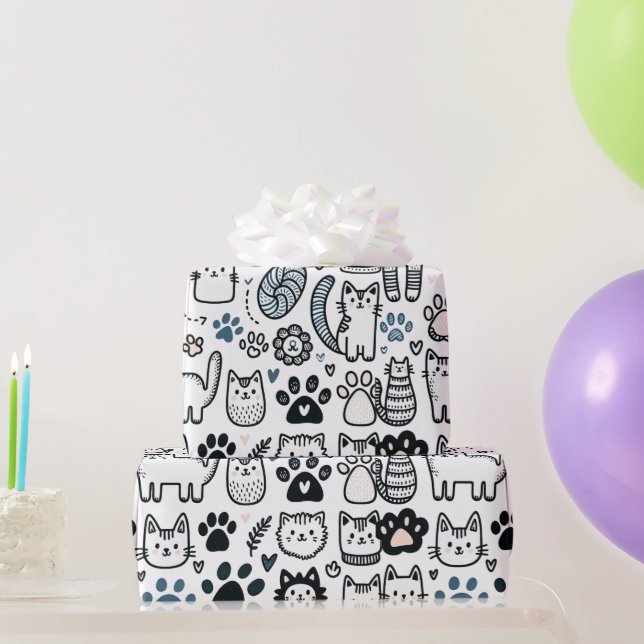 Fluffy Cat Doodle is a great design for any kitty  Wrapping Paper (Party Gifts)