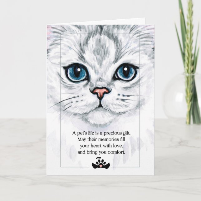 Fluffy Cat Face Illustration with Pet Sympathy Card (Front)