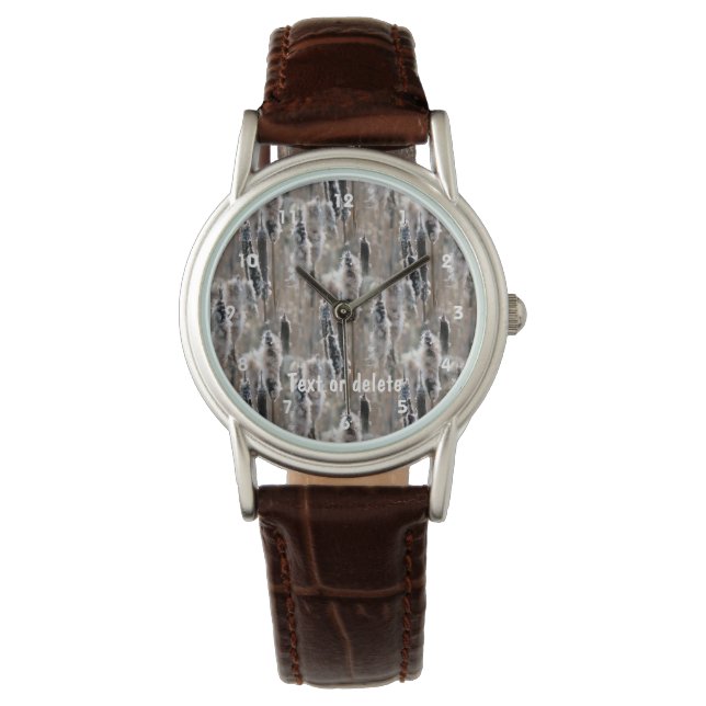 Fluffy Cattails Nature Pattern Personalized  Watch (Front)