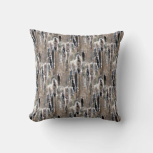 Fluffy Cattails Nature Pattern Throw Pillow