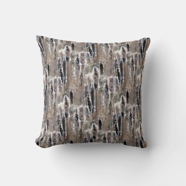 Fluffy Cattails Nature Pattern Throw Pillow (Front)