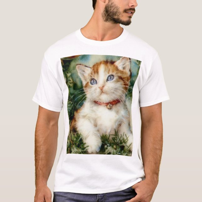 Fluffy christmas cat Watercolor T-Shirt (Front)