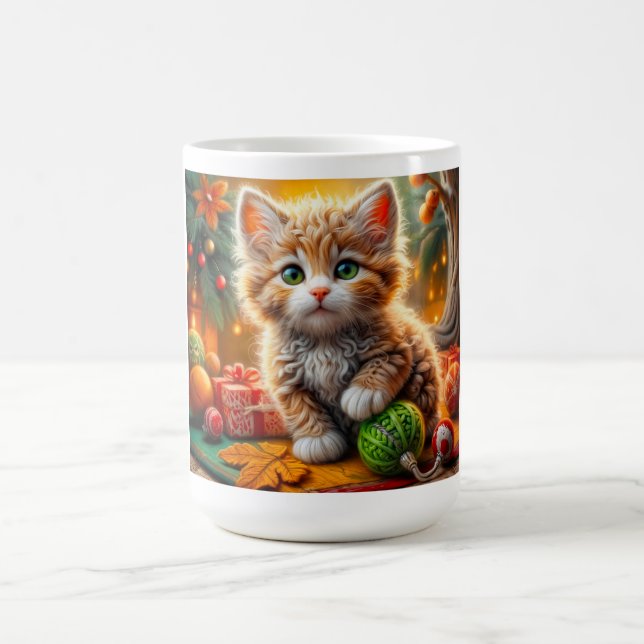 Fluffy Christmas Kitten Coffee Mug (Center)