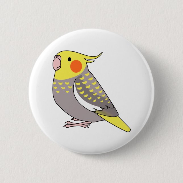 Fluffy cinnamon pearl cockatiel parrot cartoon 2 inch round button (Front)