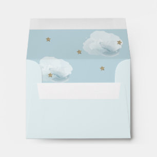 Fluffy Cloud & Gold Glitter Stars Blue Envelope