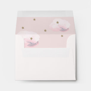Fluffy Cloud & Gold Glitter Stars Pink Envelope