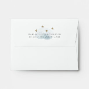 Fluffy Cloud & Gold Glitter Stars White Envelope