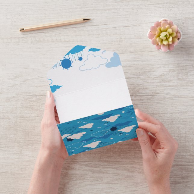 Fluffy Cloud Sunny Blue Sky Pattern All In One Invitation (Video)