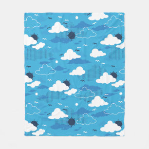 Fluffy Cloud Sunny Blue Sky Pattern Fleece Blanket