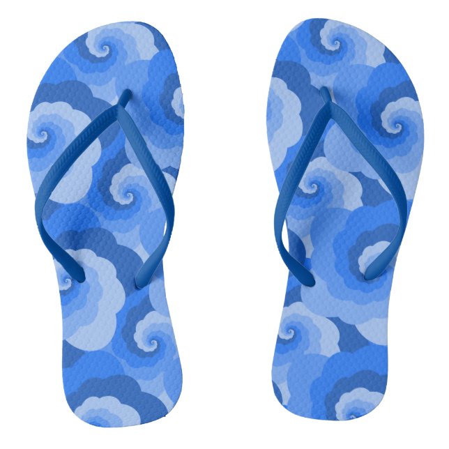 Fluffy Clouds Blue Spiral Flip Flops (Footbed)