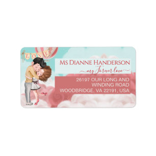 Fluffy clouds Girl and Boy Valentine theme custom Label