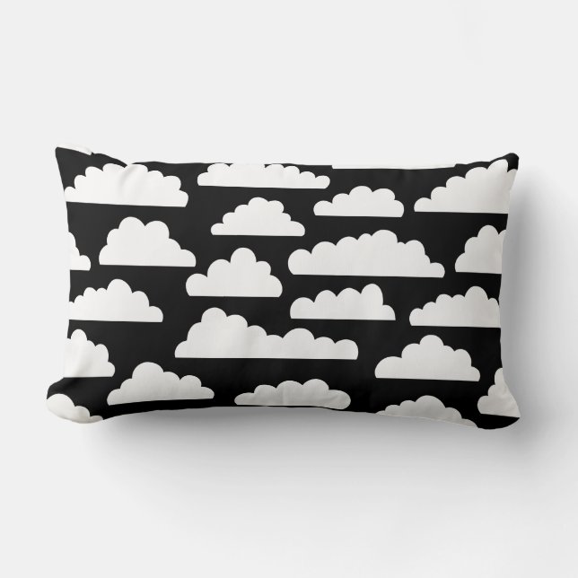 Fluffy Clouds Pattern - White on Black Lumbar Pillow (Front)