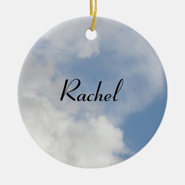 Fluffy Clouds Personalized Message Pendant Ceramic Ornament (Front)