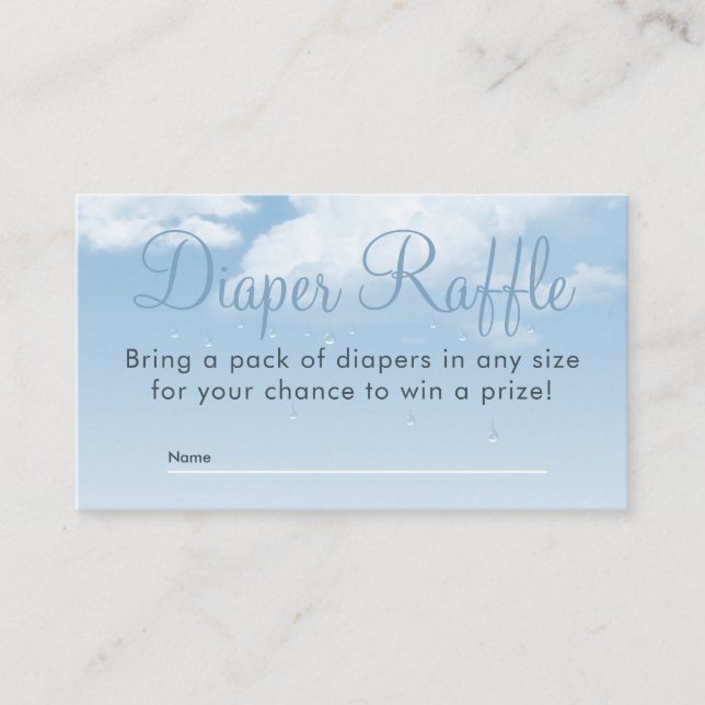 Fluffy Clouds Raindrops Baby Shower Diaper Raffle Enclosure Card (Front)